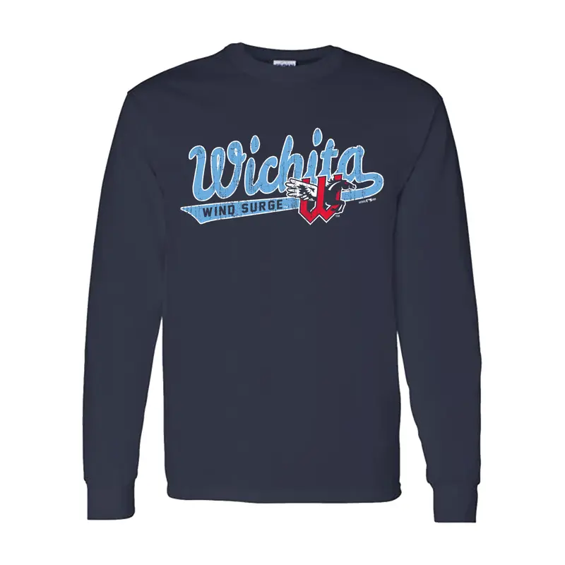 Wichita Wind Surge Adult Navy Baseball Tail Long Sleeve Tee