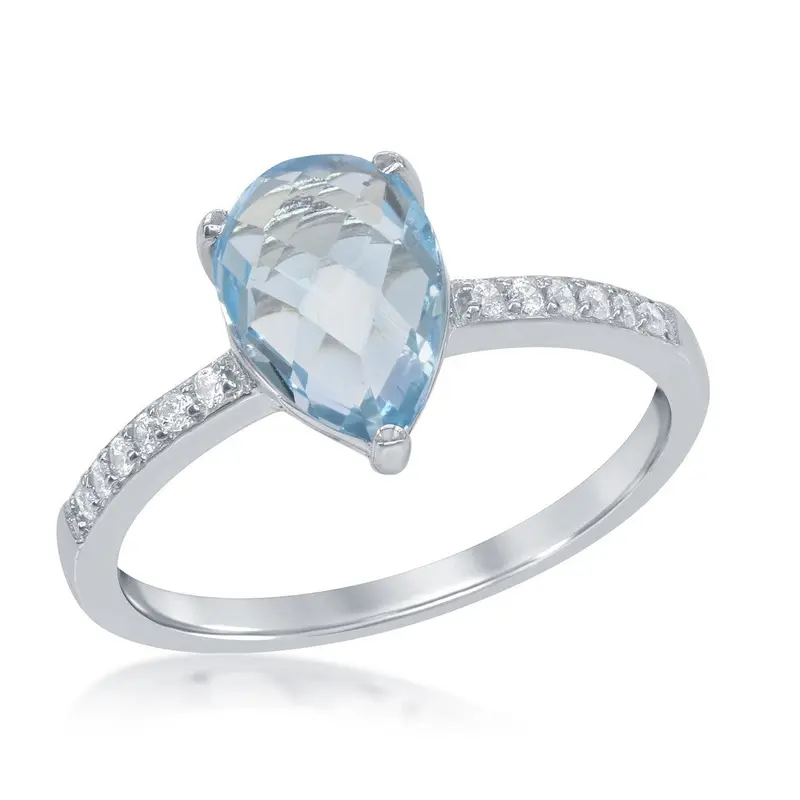 Sterling Silver White Topaz & Teardrop Gem Ring - Blue Topaz