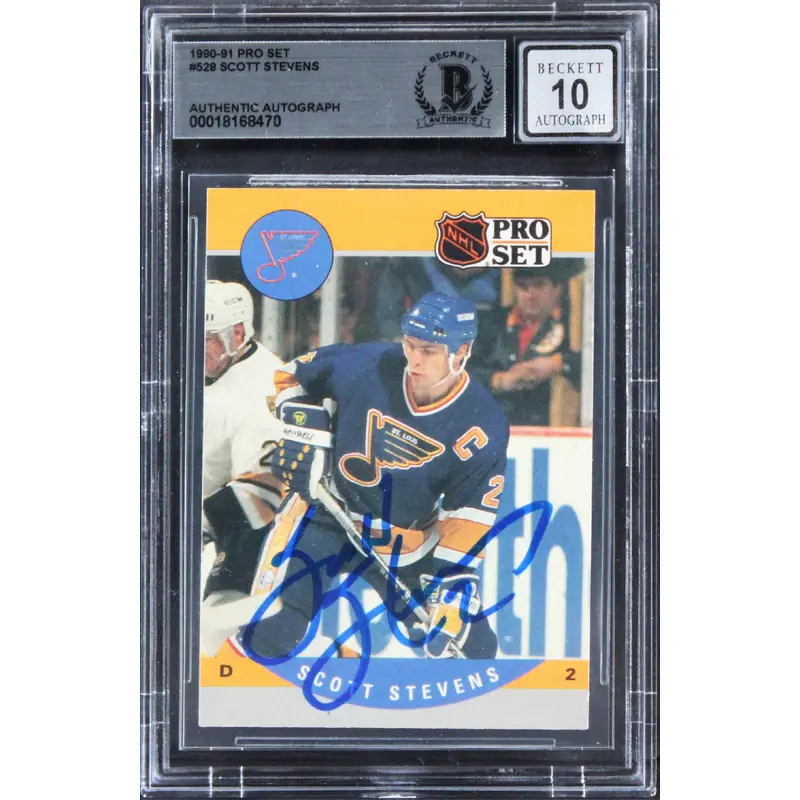 Blues Scott Stevens Signed 1990 Pro Set #528 Card Auto Graded 10! BAS Slabbed
