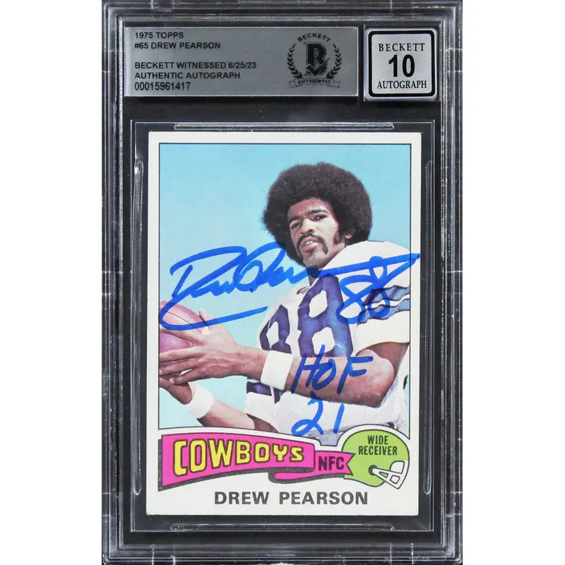 Cowboys Drew Pearson "HOF 21" Signed 1975 Topps #65 Rookie Card Auto 10 BAS Slab