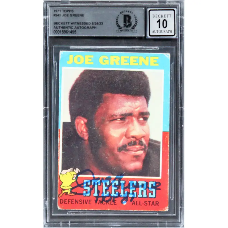Steelers Joe Greene "HOF 87" Signed 1971 Topps #245 Rookie Card Auto 10 BAS Slab