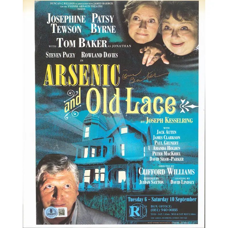 Tom Baker Arsenic And Old Lace Authentic Signed Photo 8.25x11.5 BAS #BR43838