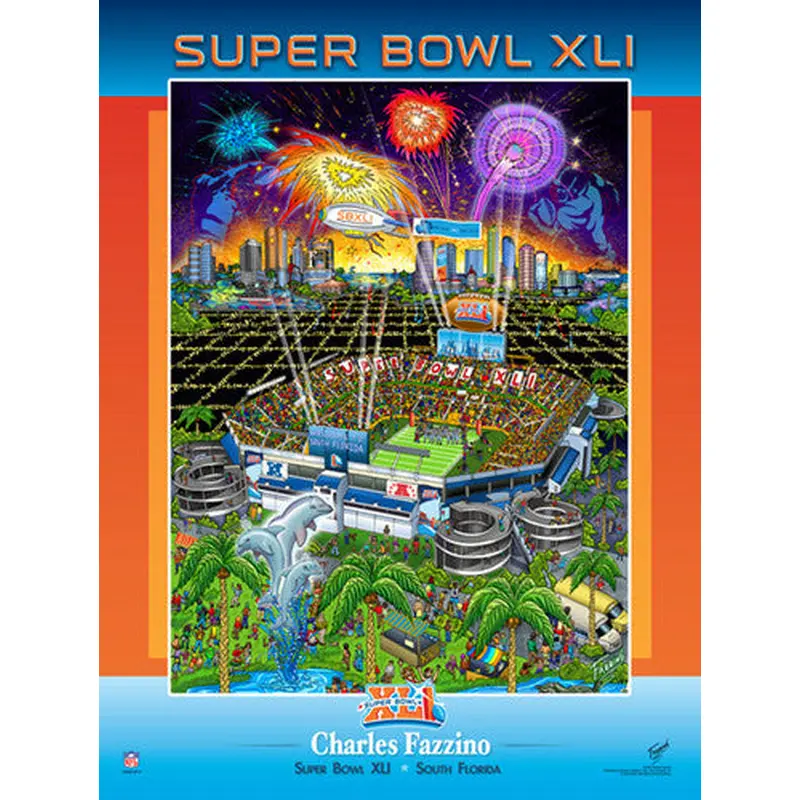 Super Bowl XLI (Miami 2007) Official Commemorative Pop Art Poster - Charles Fazzino