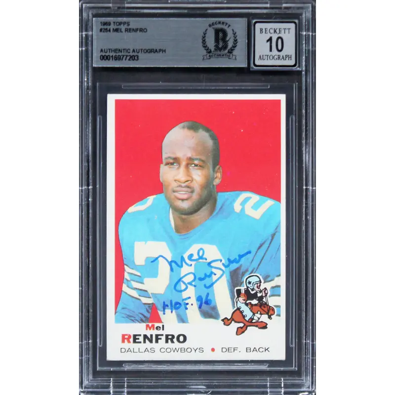 Cowboys Mel Renfro "HOF 96" Signed 1969 Topps #254 Card Auto 10! BAS Slabbed