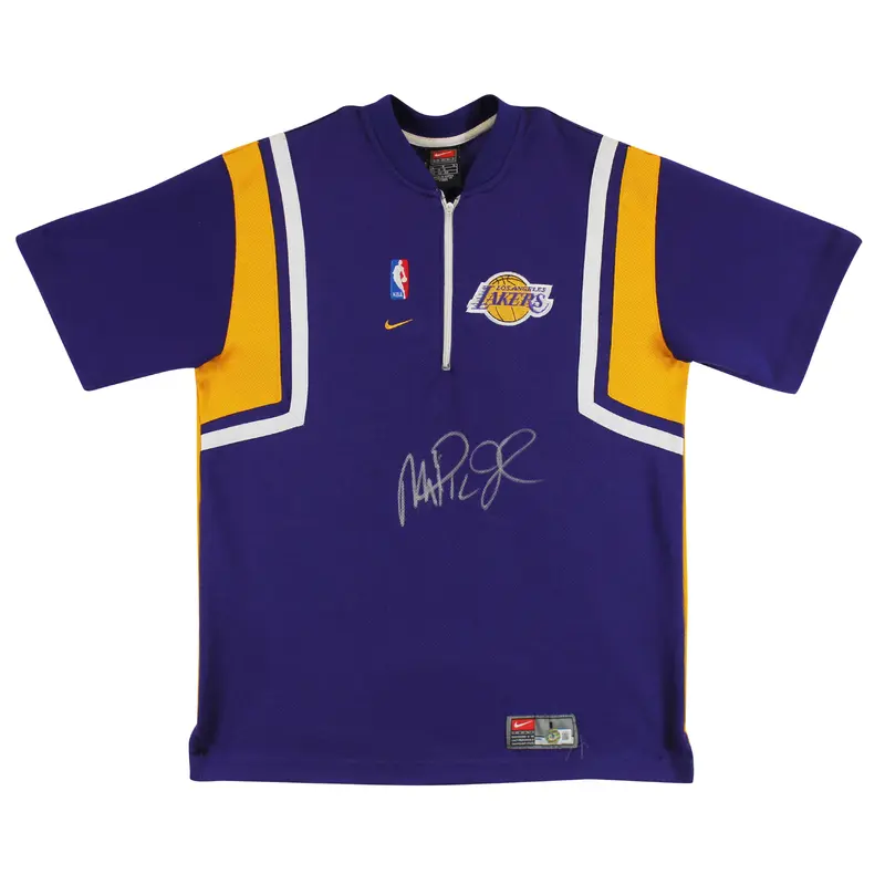 Lakers Magic Johnson Signed Purple Nike Warmup Shirt BAS Witnessed #W205618