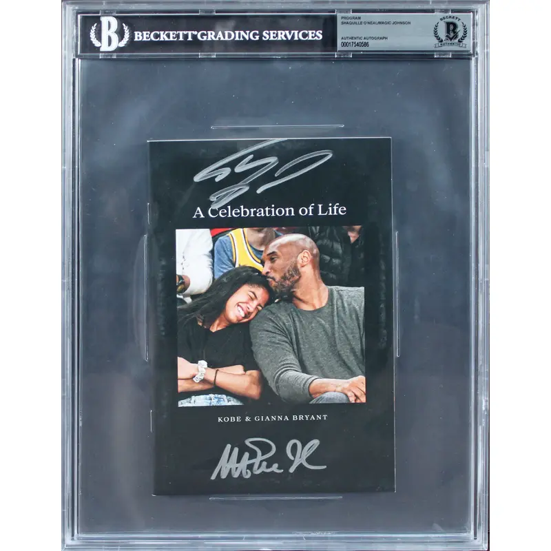 Lakers Shaquille O'Neal & Magic Johnson Signed Kobe Bryant COL Program BAS Slab