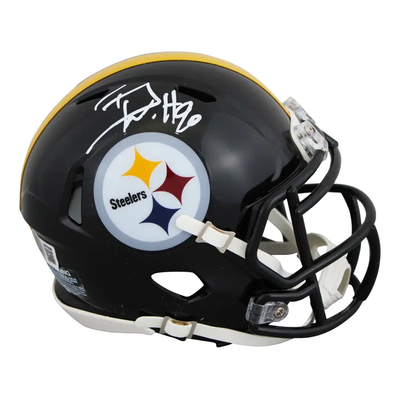 Steelers T.J. Watt Authentic Signed Speed Mini Helmet w/ White Sig BAS Witnessed
