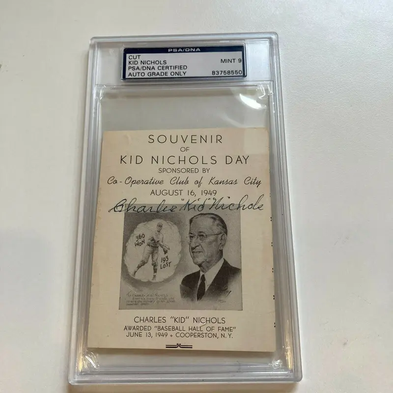 Charles Kid Nichols Signed Kid Nichols Day Baseball Card PSA DNA Graded 9 MINT