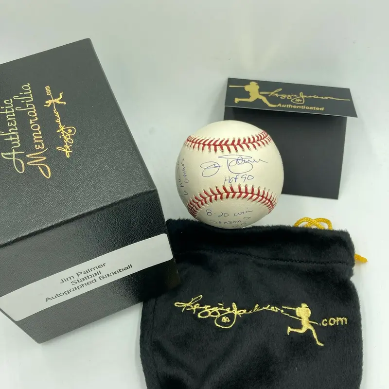Jim Palmer Signed Heavily Inscribed Career STAT Baseball Reggie Jackson COA