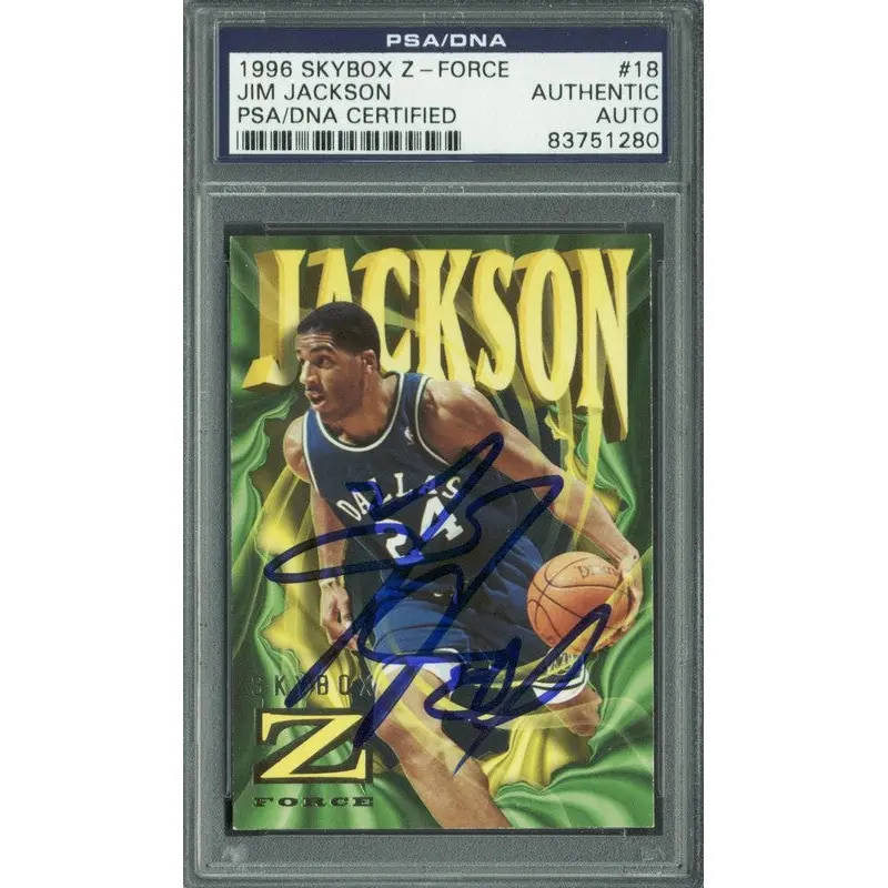 Mavericks Jim Jackson Authentic Signed Card 1996 Skybox Z-Force #18 PSA Slabbed