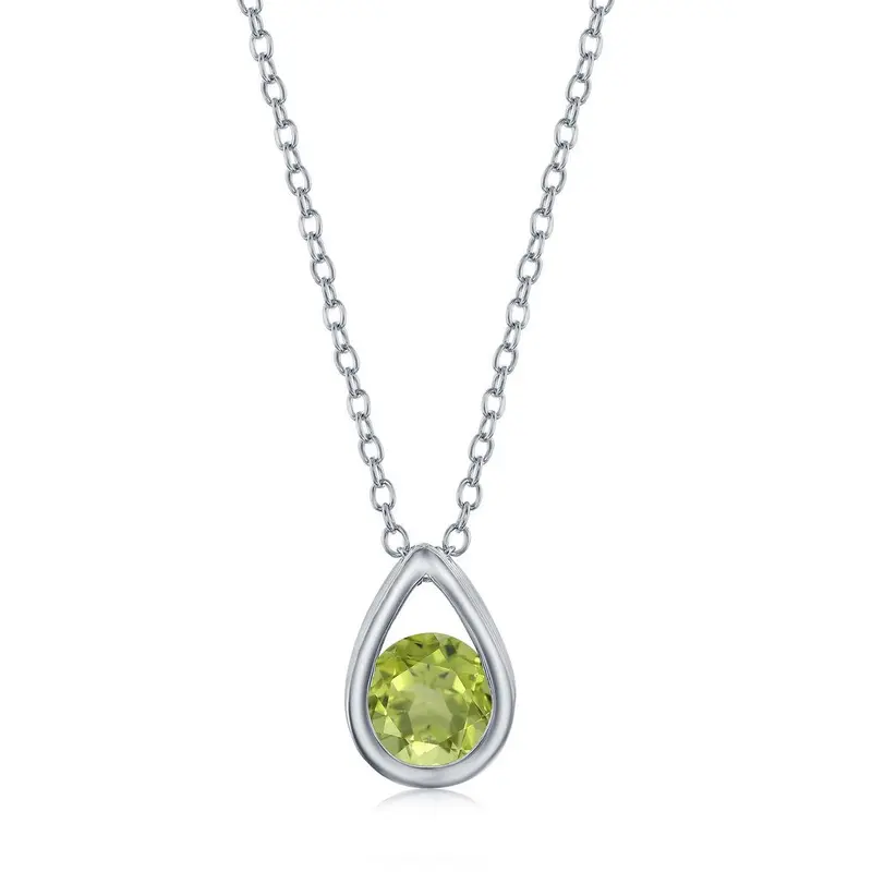 Sterling Silver 'August Birthstone' Pear-shaped Necklace - Peridot
