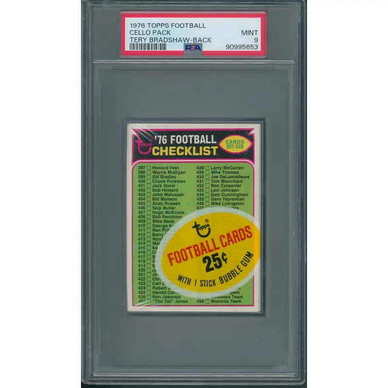 1976 Topps Football Unopened Cello Pack PSA 9 Bradshaw Back *5653