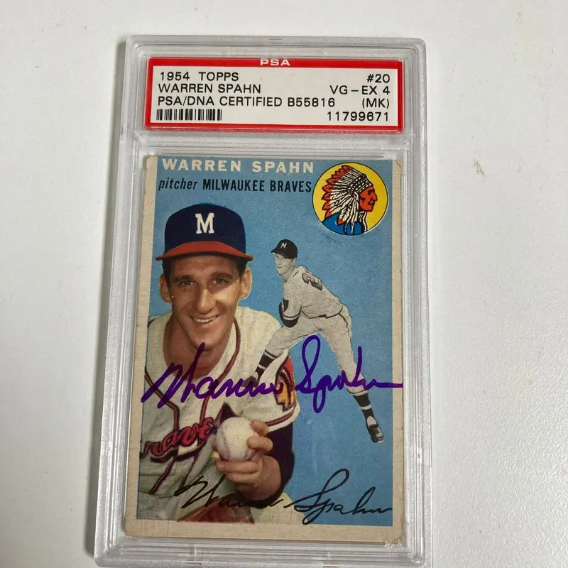 1954 Topps Warren Spahn #20 Signed Autographed Baseball Card PSA DNA