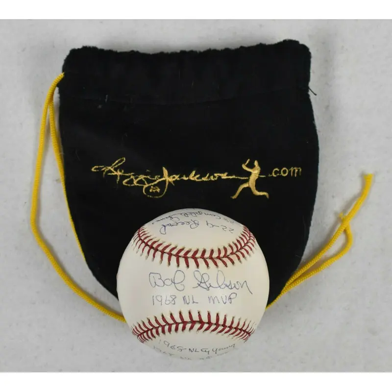 Bob Gibson Signed Heavily Inscribed Career STAT Baseball Reggie Jackson Holo