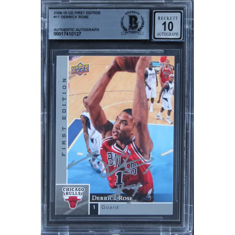 Bulls Derrick Rose Signed 2009 UD First Edition #17 Card Auto 10 BAS Slabbed