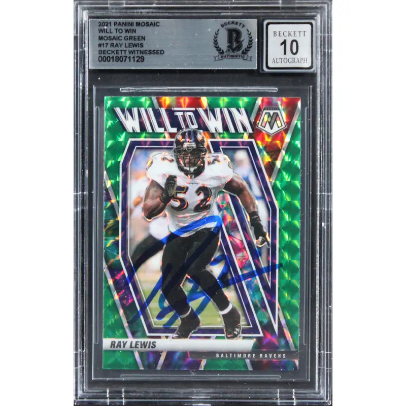 Ray Lewis Signed 2021 Panini Mosaic Will To Win #17 Card Auto GM 10! BAS Slabbed