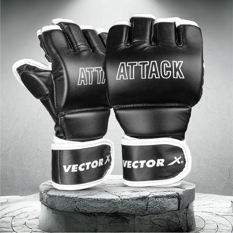 Vector X Attack MMA Black Thumb Protection Grappling Gloves | Kibi Sports