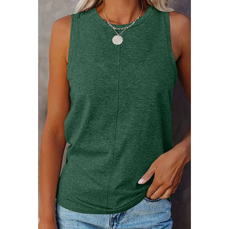 Green Solid Color Crewneck Sleeveless Top