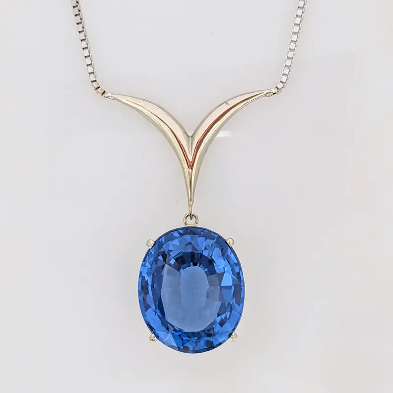 14K WHITE LONDON BLUE TOPAZ OVAL 18X20 "AAA" ESTATE V-NECKLACE 16.3 GRAMS