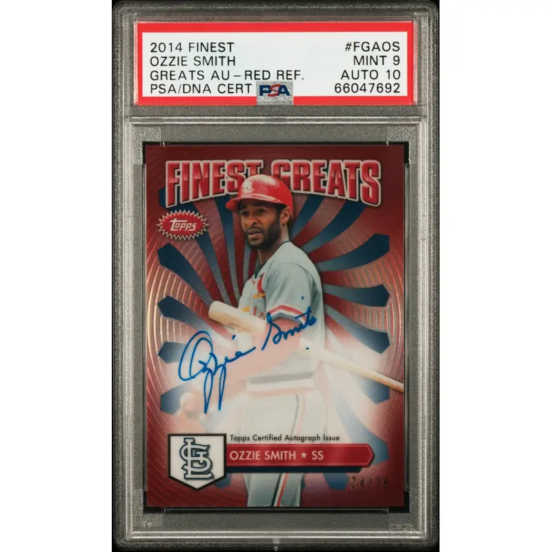 Ozzie Smith 2014 Finest Greats Red Refractor Auto #24/25 PSA 9 Auto 10