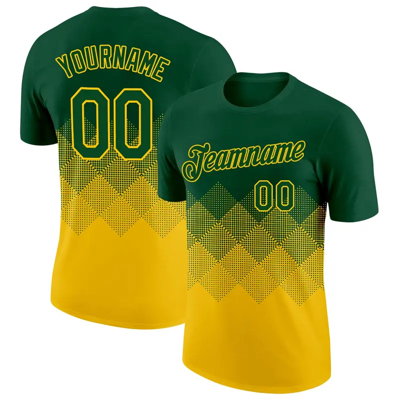 Custom Green Yellow 3D Pattern Design Gradient Square Shapes Performance T-Shirt
