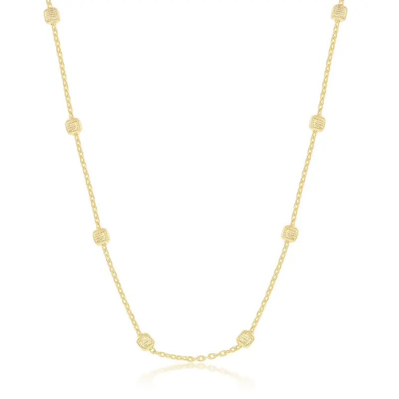 Sterling Silver Grid Square Beaded Chain - Gold Plated