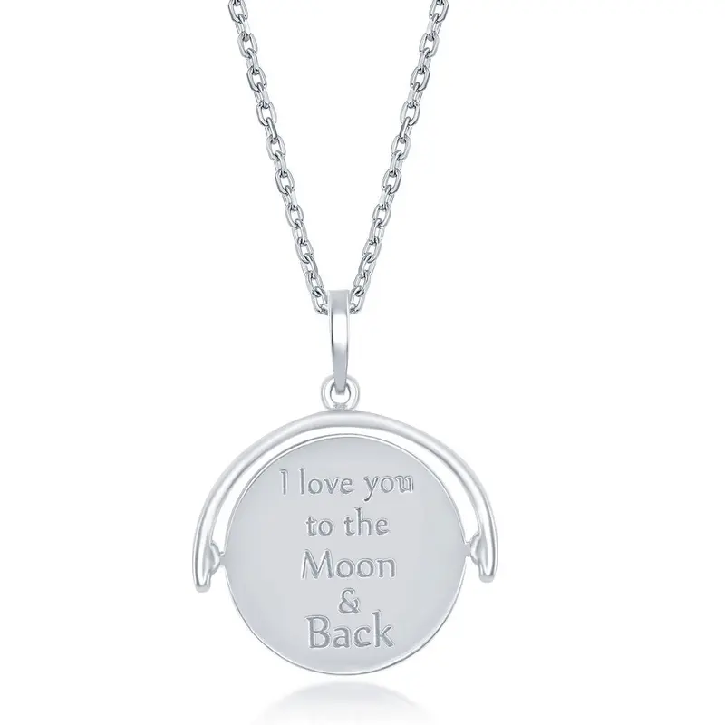 Sterling Silver Moon & Stars ' I Love You to the Moon and Back' Spinning Disc Necklace