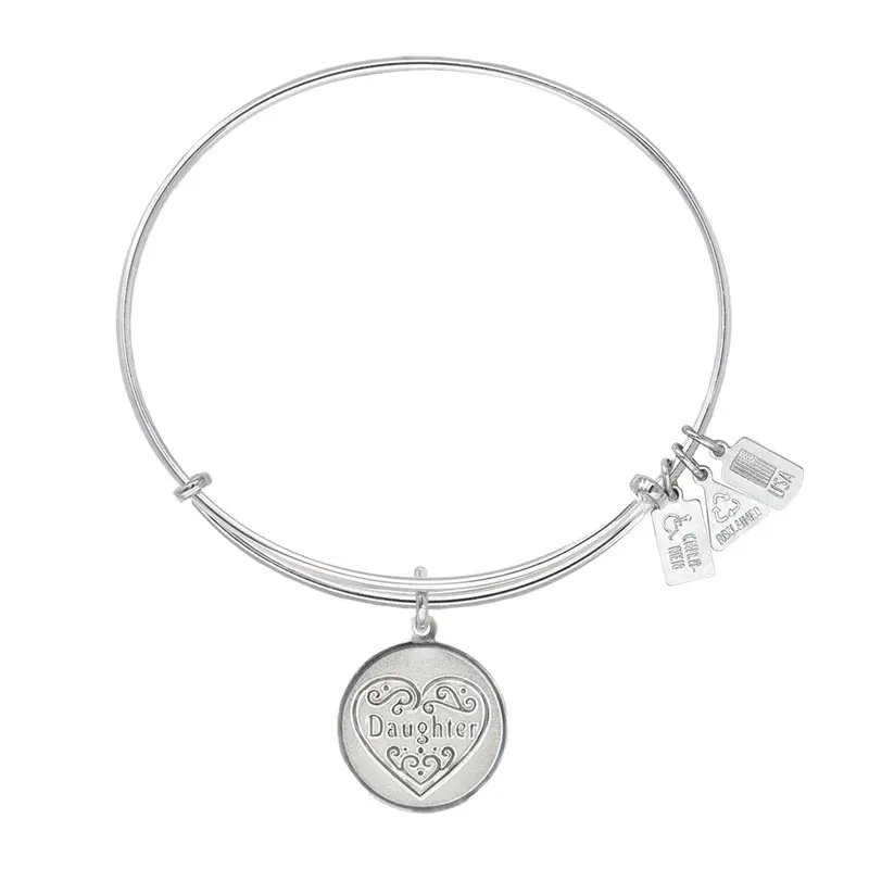 Daughter Filigree Heart Charm Bangle