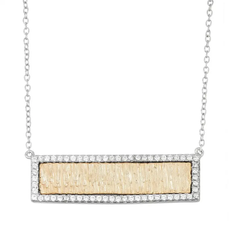 Sterling Silver GP Bar with CZ Border Necklace