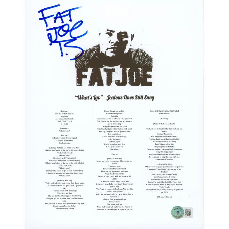 Fat Joe Authentic Signed 8.5x11 What's Luv Music Sheet Photo BAS #BH01625