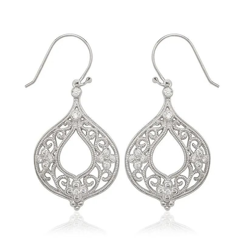 Sterling Silver Marquise Fancy Design with CZ Earrings