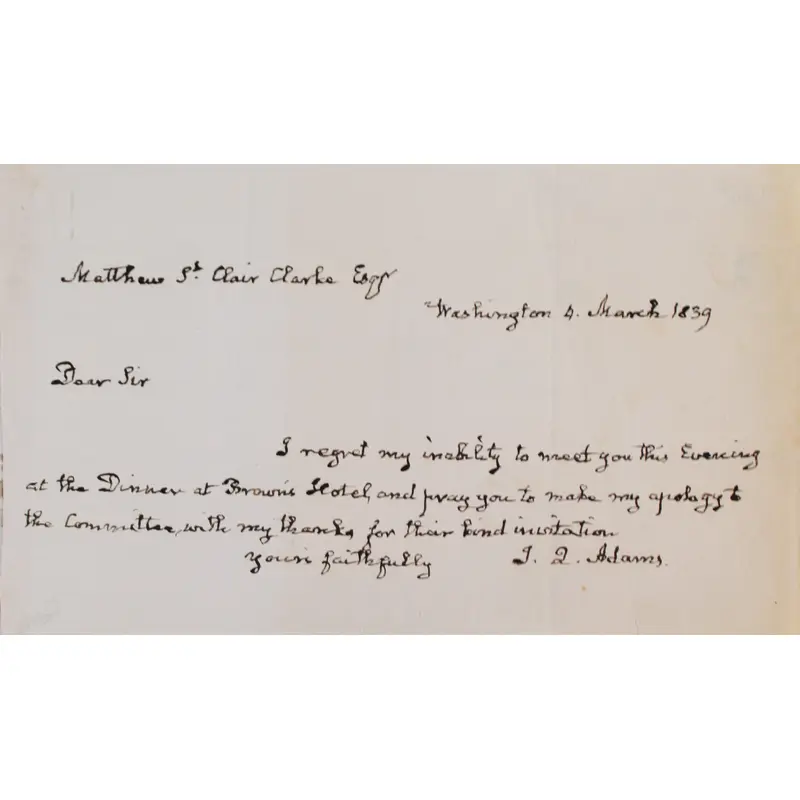 John Quincy Adams Authentic Signed 4.75x7.75 1839 Handwritten Letter JSA #Z84751