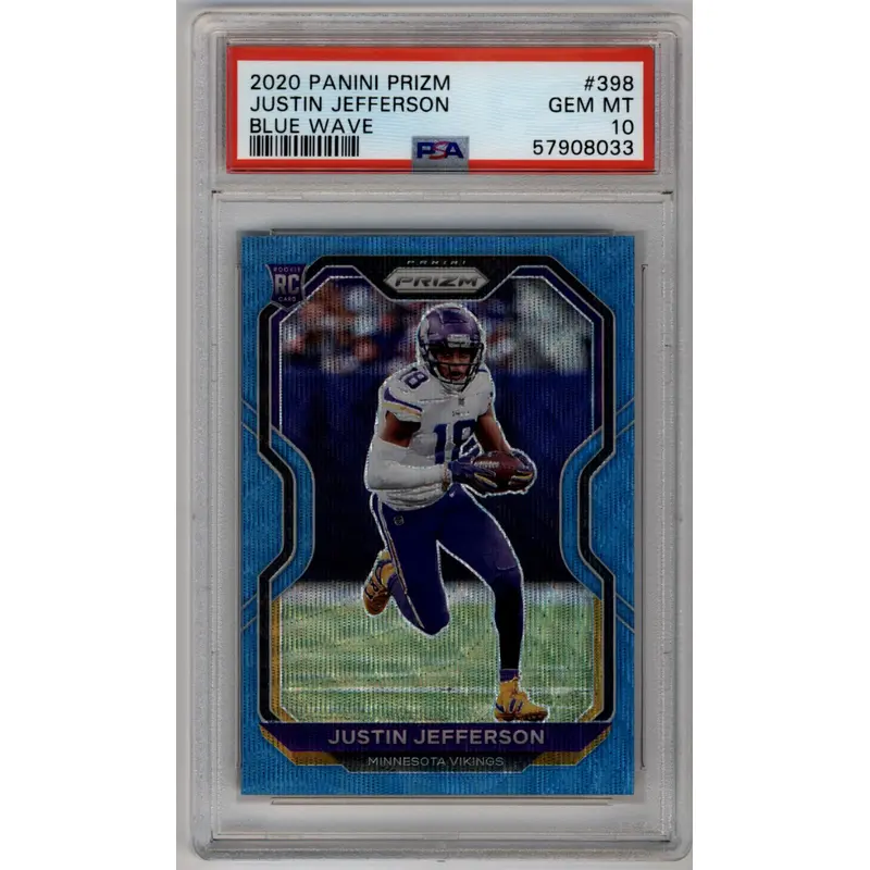 Justin Jefferson 2020 Prizm Blue Wave #398 186/199 PSA 10 Gem Mint