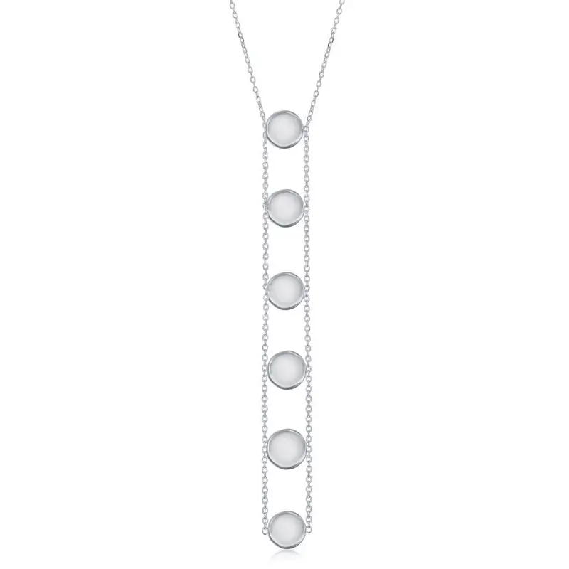 Sterling Silver Station Shiny Disc Lariat Necklace