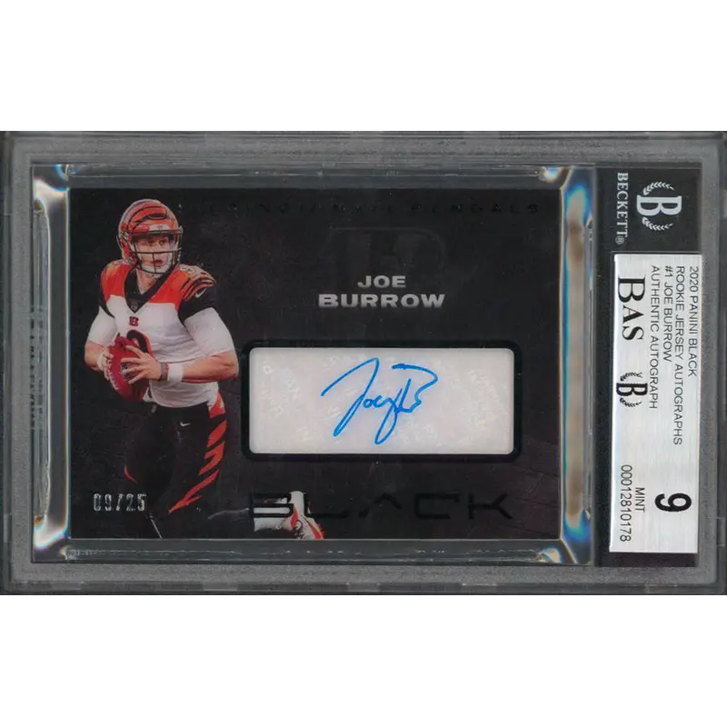Joe Burrow Signed 2020 Panini Black RC Jersey Auto #1 #09/25 Grade 9 BAS Slabbed