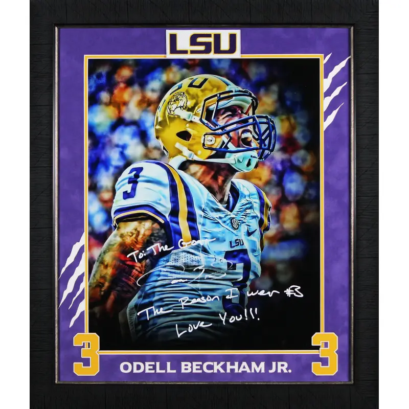 LSU Odell Beckham Jr. Signed 16x20 Framed Photo Dedicated to Allen Iverson BAS