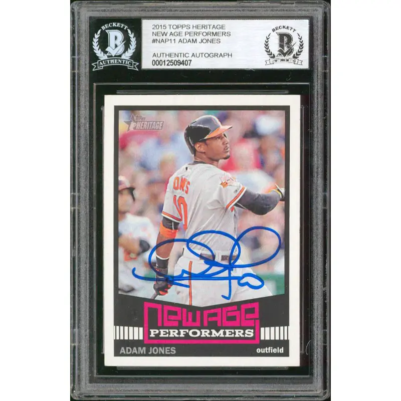 Orioles Adam Jones Signed 2015 Topps Heritage New Age #NAP11 Card BAS Slabbed