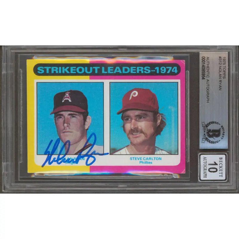 Angels Nolan Ryan Authentic Signed 1975 Topps #312 Card Auto Grade 10 BAS Slab 1