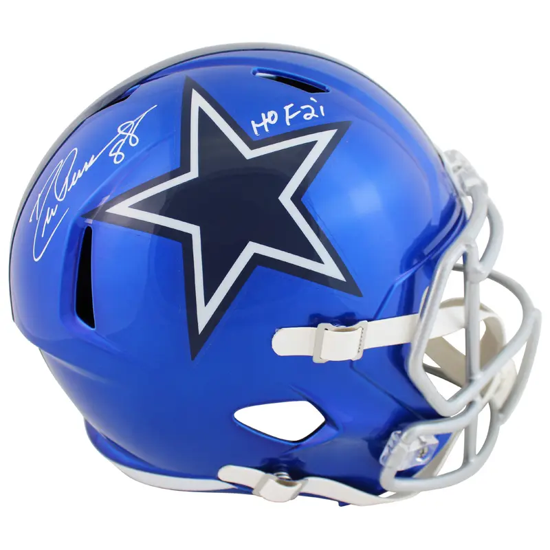 Cowboys Drew Pearson "HOF 21" Signed Flash Full Size Speed Rep Helmet BAS Wit