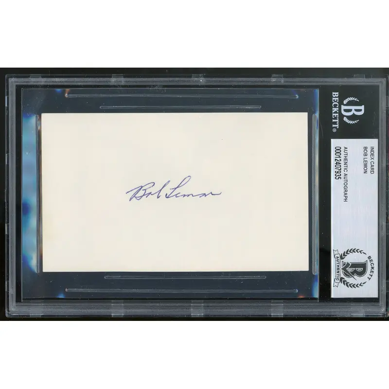 Indians Bob Lemon Authentic Signed 3x5 Index Card Autographed BAS Slabbed