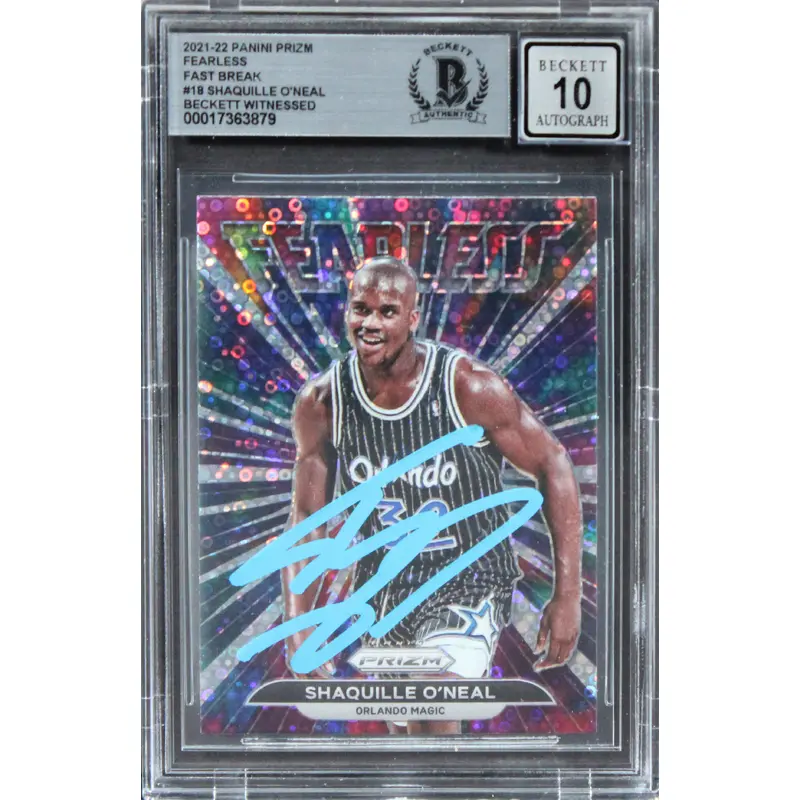 Shaquille O'Neal Signed 2021 Panini Prizm Fearless FB #18 Card Auto 10! BAS Slab