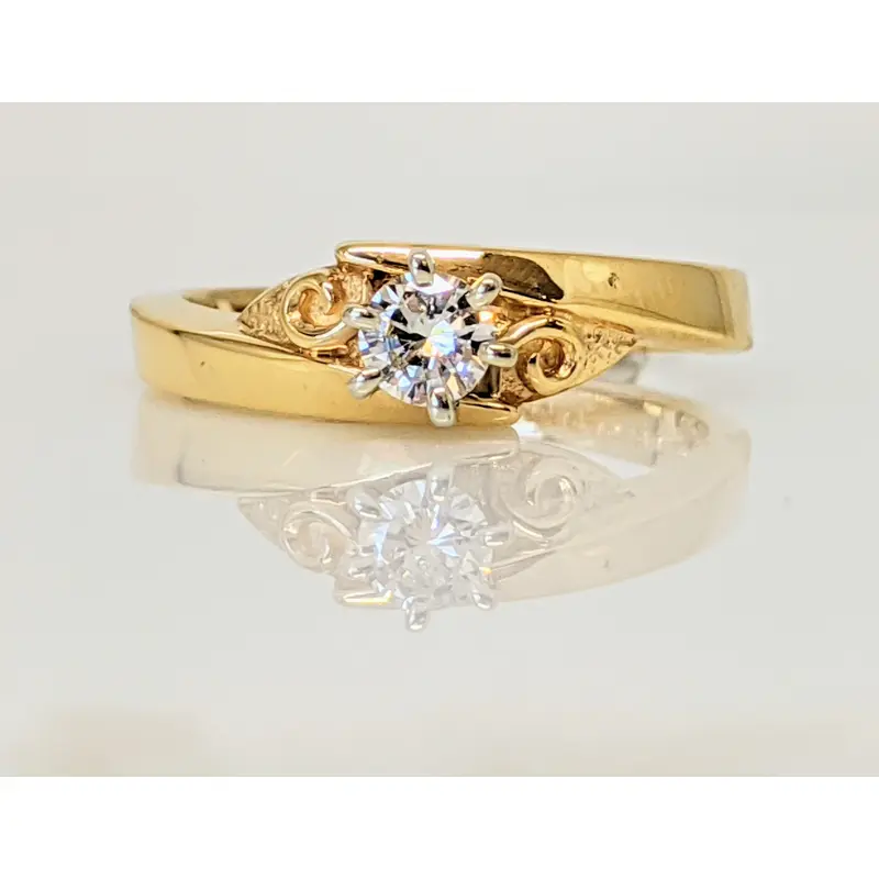 14K .23 CARAT TOTAL SI2 I DIAMOND ROUND BYPASS SOLITAIRE ESTATE RING
