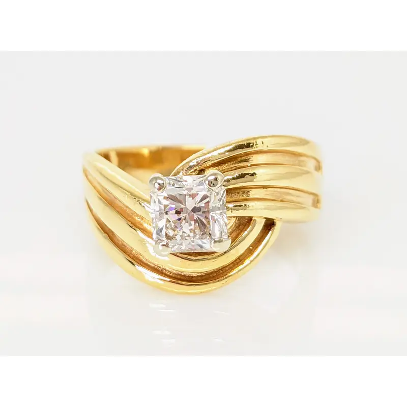 14K .95 CARAT TOTAL SI2 G DIAMOND PRINCESS CUT STEP CUT BYPASS ESTATE RING 7.0 GRAMS