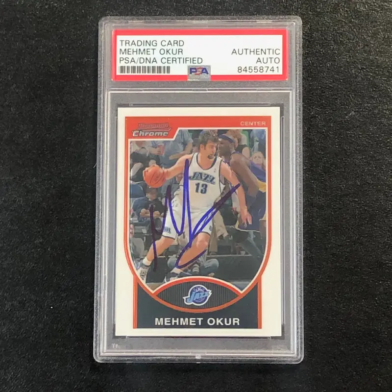 2007-08 Bowman Chrome #73 Mehmet Okur Signed Card AUTO PSA Slabbed Jazz
