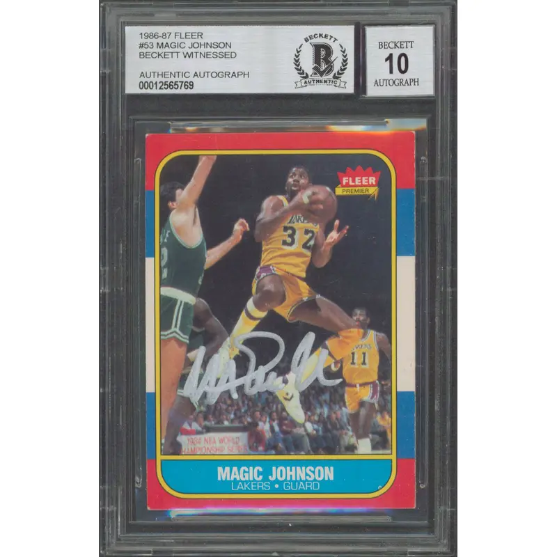 Lakers Magic Johnson Signed 1986 Fleer #53 Card Auto Graded Gem 10! BAS Slabbed
