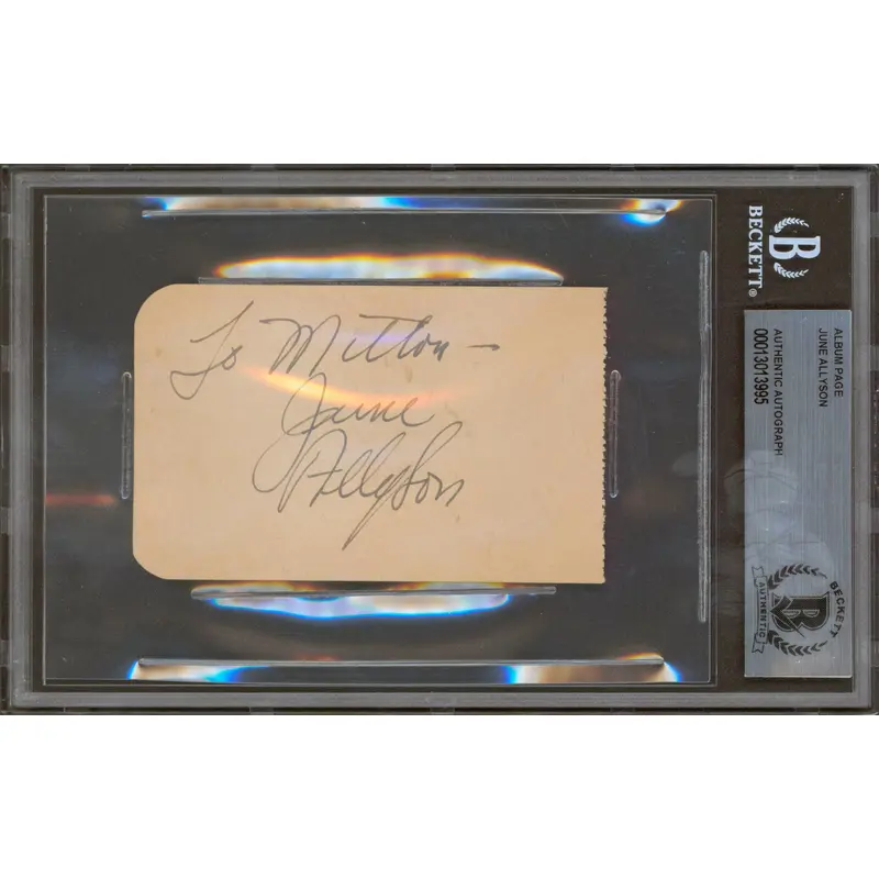 June Allyson Little Women Authentic Signed 2.4x3.85 Album Page BAS Slabbed