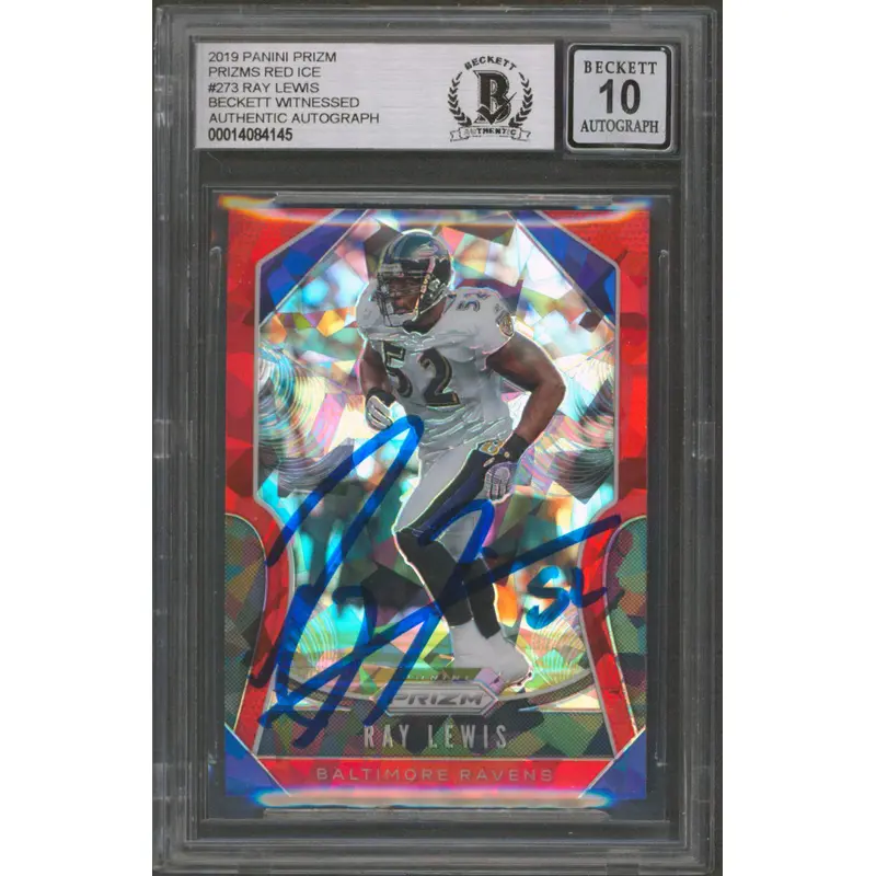 Ravens Ray Lewis Signed 2019 Panini Prizms Red Ice #273 Card Auto 10 BAS Slabbed