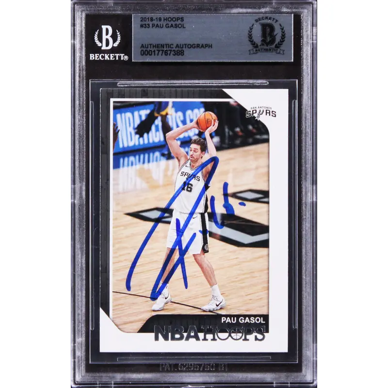 Spurs Pau Gasol Authentic Signed 2018 Hoops #33 Card Autographed BAS Slabbed
