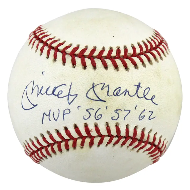 Yankees Mickey Mantle "MVP '56 '57 '62" Signed Oal Baseball Graded NM 7.5 PSA