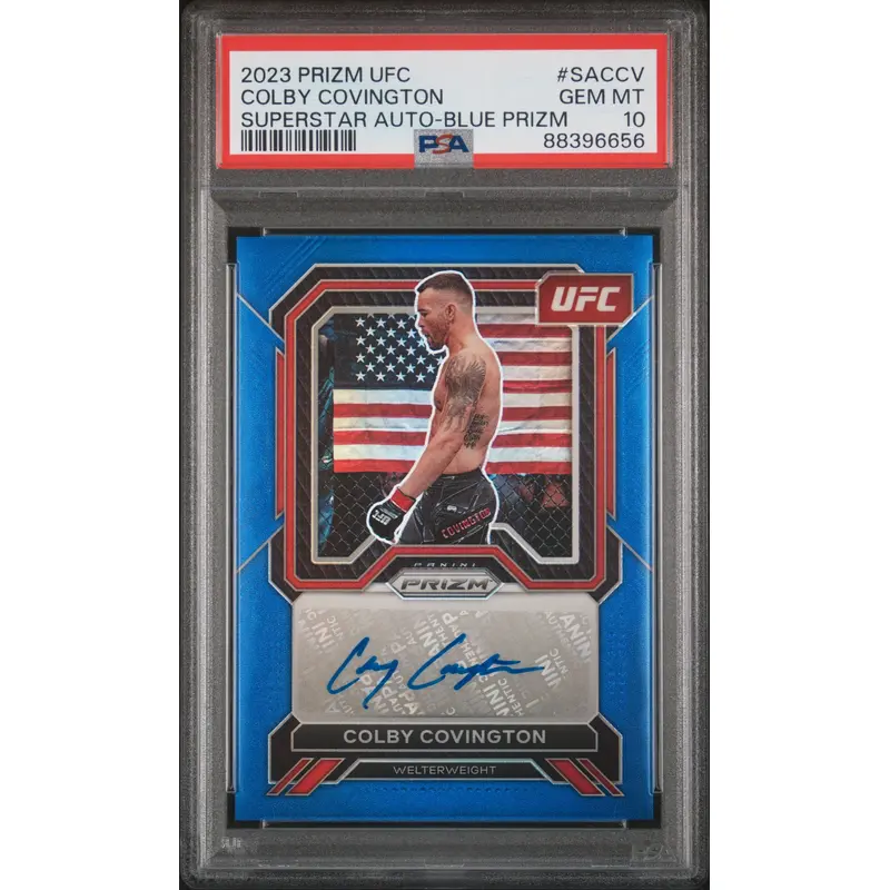 Colby Covington 2023 Panini Prizm Blue Auto #45/49 PSA 10 Gem